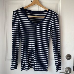 Navy and White Striped Women's Top